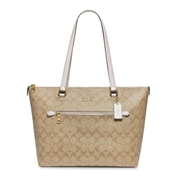 Coach Beige Gallery Canvas Signature Tote Bag